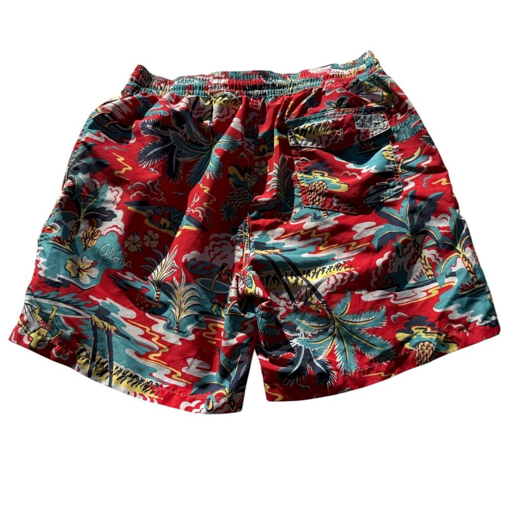 Polo Ralph Lauren Hawaiian Swim Trunks Men's Medium Red Tropical Aloha Shorts